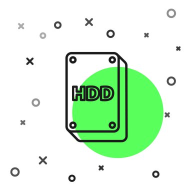 Siyah çizgi sabit disk sürücüsü HDD simgesi beyaz arkaplanda izole edildi. Vektör İllüstrasyonu