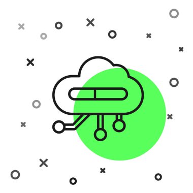 Beyaz arkaplanda izole edilmiş şeylerin siyah çizgi interneti. Bulut hesaplama tasarım konsepti. Dijital ağ bağlantısı. Vektör İllüstrasyonu