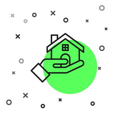 Siyah çizgi emlakçı simgesi beyaz arkaplanda izole edildi. Ev almak. Vektör İllüstrasyonu