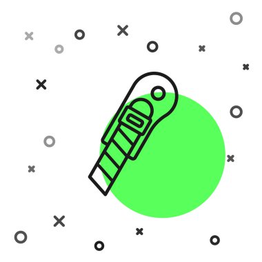 Beyaz arka planda siyah çizgi kırtasiye bıçağı simgesi izole edildi. Ofis kâğıt kesicisi. Vektör İllüstrasyonu