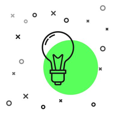 Fikir ikonu kavramına sahip siyah çizgi ampulü beyaz arkaplanda izole edildi. Enerji ve fikir sembolü. İlham konsepti. Vektör İllüstrasyonu