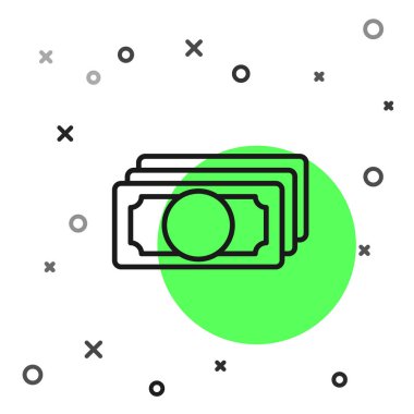 Siyah çizgi kağıt para yığını beyaz arka planda izole nakit ikonu. Para desteleri. Para birimi. Vektör İllüstrasyonu