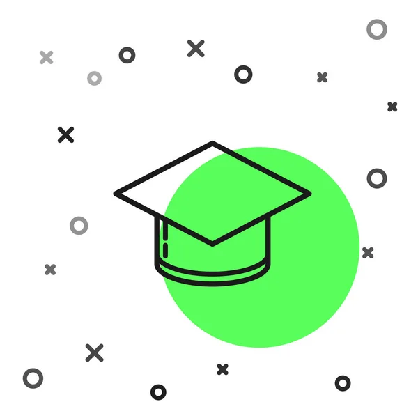 Svart Linje Graduation Cap Ikon Isolerad Vit Bakgrund Examen Hatt — Stock vektor