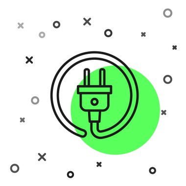 Siyah çizgi elektrik prizi simgesi beyaz arkaplanda izole edildi. Bağlantı kavramı ve elektriğin kesilmesi. Vektör İllüstrasyonu