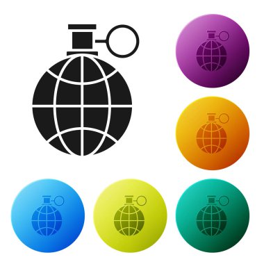 Black Planet dünya ve beyaz arka plan üzerinde izole bir geri dönüşüm simgesi. Çevre kavramı. Simgeleri renkli daire düğmeleri ayarlayın. Vektör İllüstrasyonu