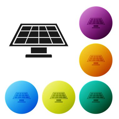 Siyah Güneş enerjisi simgesi beyaz arkaplanda izole edildi. Renkli daire düğmelerini ayarlayın. Vektör İllüstrasyonu