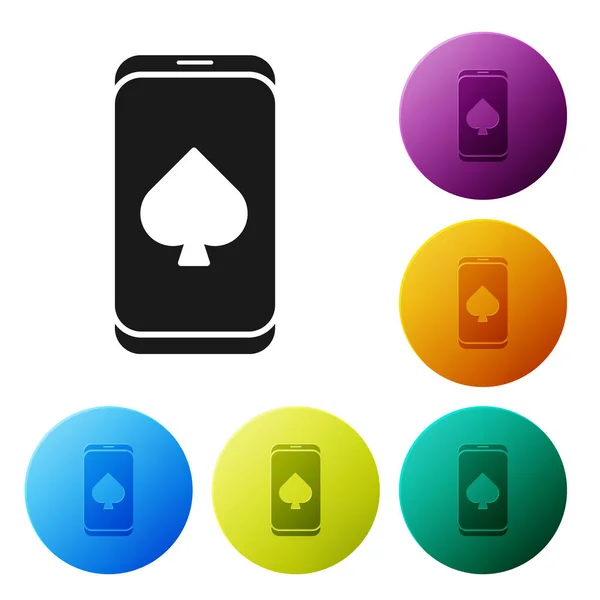 Black Online poker bord spel ikon isolerad på vit bakgrund. Online casino. Ställ ikoner färgglada cirkel knappar. Vektor Illustration — Stock vektor