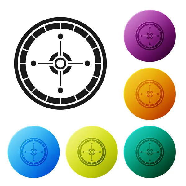 Schwarzes Casino Roulette Rad Symbol isoliert auf weißem Hintergrund. setzen Symbole bunte Kreis-Tasten. Vektorillustration — Stockvektor