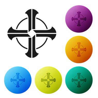 Siyah Kelt haç simgesi beyaz arkaplanda izole edildi. Aziz Patrick gününüz kutlu olsun. Renkli daire düğmelerini ayarlayın. Vektör İllüstrasyonu