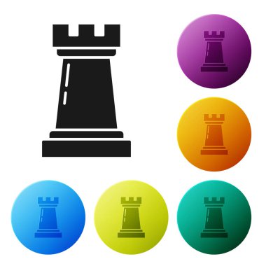 Siyah İş strateji simgesi beyaz arka plan üzerinde izole. Satranç sembolü. Oyun, yönetim, finans. Simgeleri renkli daire düğmeleri ayarlayın. Vektör İllüstrasyonu