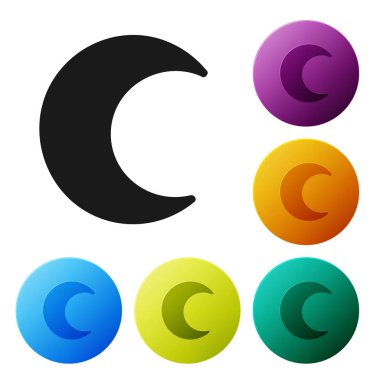 Siyah Ay ve yıldız simgesi beyaz arkaplanda izole edildi. Renkli daire düğmelerini ayarlayın. Vektör İllüstrasyonu