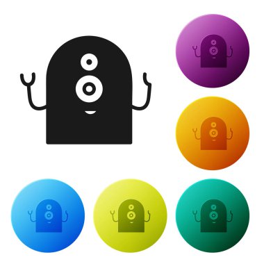 Black Alien icon isolated on white background. Extraterrestrial alien face or head symbol. Set icons colorful circle buttons. Vector Illustration