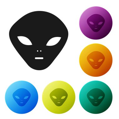 Black Alien icon isolated on white background. Extraterrestrial alien face or head symbol. Set icons colorful circle buttons. Vector Illustration