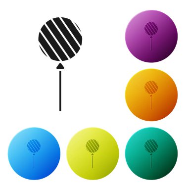 Siyah Lolipop simgesi beyaz arka plan üzerinde izole. Yemek, lezzetli sembol. Simgeleri renkli daire düğmeleri ayarlayın. Vektör İllüstrasyonu