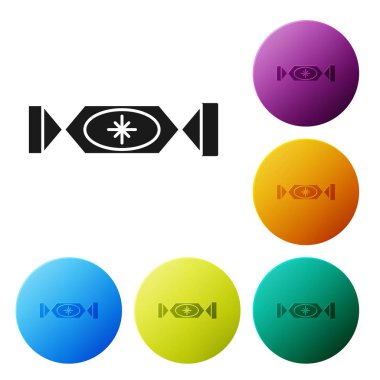 Siyah Şeker simgesi beyaz arkaplanda izole edilmiş. Mutlu Noeller ve mutlu yıllar. Renkli daire düğmelerini ayarlayın. Vektör İllüstrasyonu