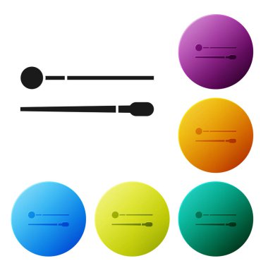 Siyah Davul Çubukları simgesi beyaz arkaplanda izole edildi. Müzik aleti. Renkli daire düğmelerini ayarlayın. Vektör İllüstrasyonu