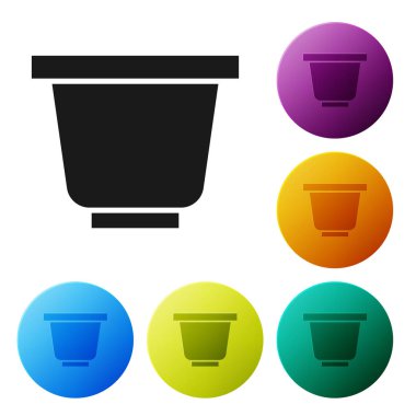 Siyah saksı simgesi beyaz arkaplanda izole edildi. Renkli daire düğmelerini ayarlayın. Vektör İllüstrasyonu