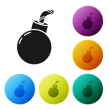 Siyah Bomba, beyaz arka planda izole edilmiş ikonu patlatmaya hazır. Mutlu Cadılar Bayramı Partisi. Renkli daire düğmelerini ayarlayın. Vektör İllüstrasyonu