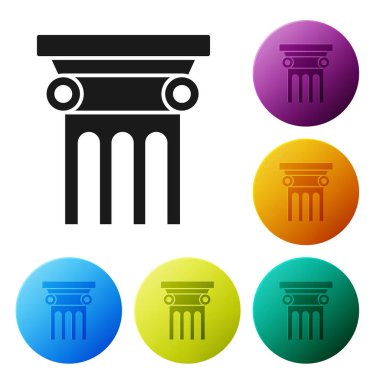 Siyah Kanun sütun simgesi beyaz arkaplanda izole edildi. Renkli daire düğmelerini ayarlayın. Vektör İllüstrasyonu