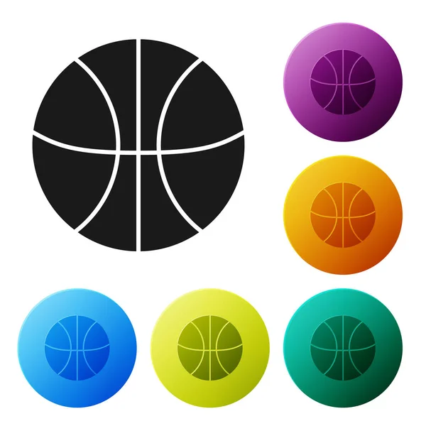 Ícone de bola de basquete preto isolado no fundo branco. Símbolo desportivo. Definir ícones coloridos botões círculo. Ilustração vetorial — Vetor de Stock