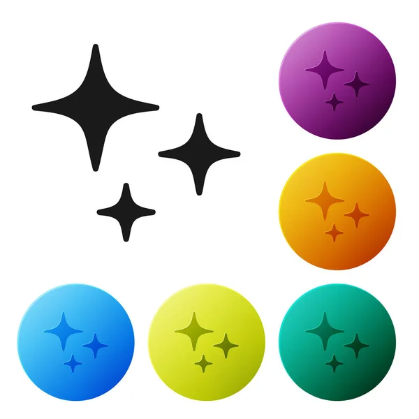 Black Falling star icon isolated on white background. Shooting star with star trail. Meteoroid, meteorite, comet, asteroid, star icon. Set icons colorful circle buttons. Vector Illustration — Stock Vector