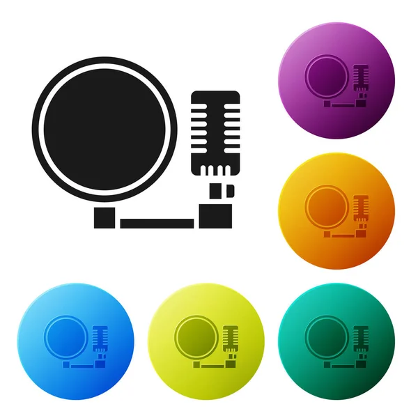 Black Microphone icon isolated on white background. On air radio mic microphone. Speaker sign. Set icons colorful circle buttons. Vector Illustration — Stock Vector