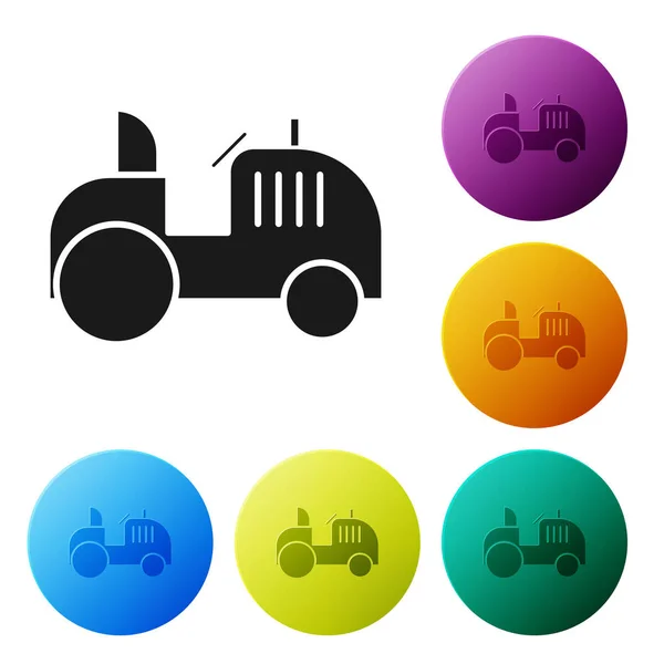 Schwarzes Traktorsymbol isoliert auf weißem Hintergrund. setzen Symbole bunte Kreis-Tasten. Vektorillustration — Stockvektor