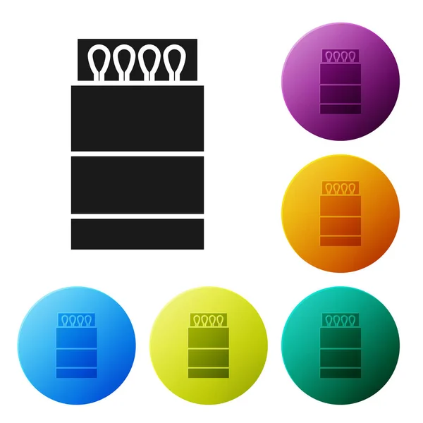 Black Open matchbox and matches icon isolated on white background. Set icons colorful circle buttons. Vector Illustration — Stock Vector