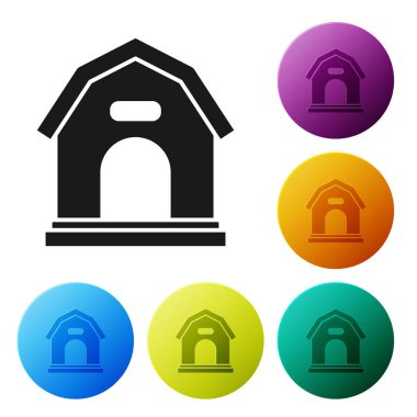 Siyah köpek evi simgesi beyaz arka planda izole. Köpek kulübesi. Simgeler renkli daire düğmelerini ayarlayın. Vektör Illustration