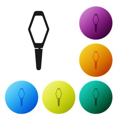 Siyah Evcil Hayvanlar 'ın beyaz arka planda izole edilmiş tıbbi ikonu. Hayvan için reçeteli ilaç. Renkli daire düğmelerini ayarlayın. Vektör İllüstrasyonu