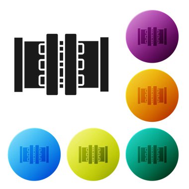 Siyah Endüstri metalik borular ve beyaz arka planda izole edilmiş kapakçık simgesi. Renkli daire düğmelerini ayarlayın. Vektör İllüstrasyonu