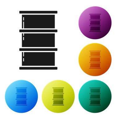 Siyah Fıçı yağ ikonu beyaz arkaplanda izole edilmiş. Renkli daire düğmelerini ayarlayın. Vektör İllüstrasyonu