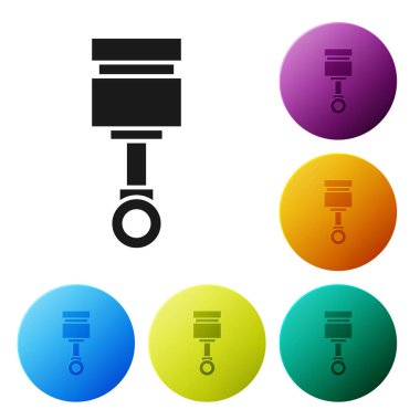 Siyah Motor piston simgesi beyaz arkaplanda izole edildi. Araba motoru pistonu işareti. Renkli daire düğmelerini ayarlayın. Vektör İllüstrasyonu