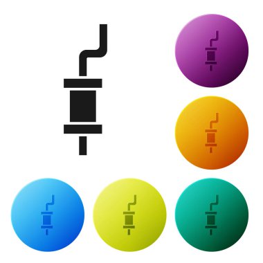 Siyah araba susturucusu simgesi beyaz arkaplanda izole edildi. Renkli daire düğmelerini ayarlayın. Vektör İllüstrasyonu