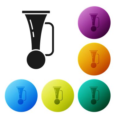 Siyah sinyal kornası beyaz arka planda izole edilmiş araç simgesinde. Renkli daire düğmelerini ayarlayın. Vektör İllüstrasyonu