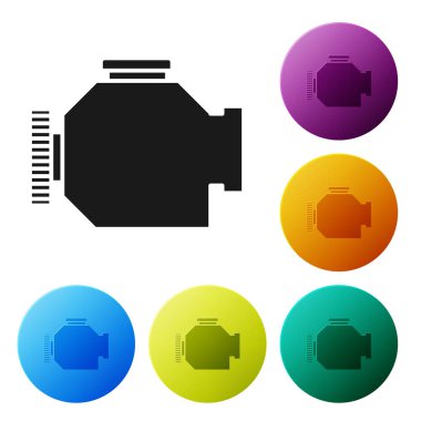 Black Check engine icon isolated on white background. Set icons colorful circle buttons. Vector Illustration