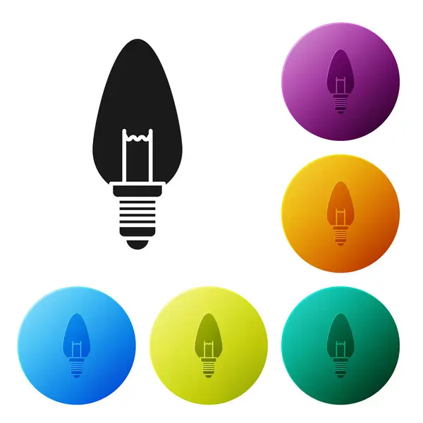 Schwarze Glühbirne mit Konzept des Ideensymbols isoliert auf weißem Hintergrund. Energie und Ideensymbol. Inspirationskonzept. setzen Symbole bunte Kreis-Tasten. Vektorillustration — Stockvektor