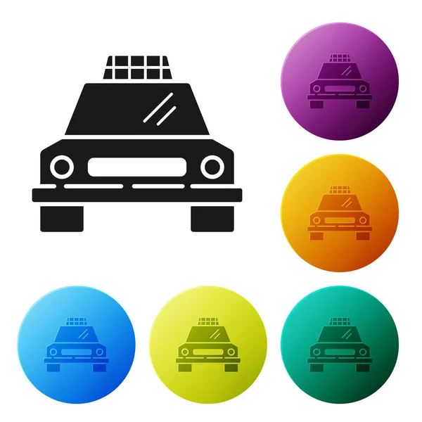 Schwarzes Taxi-Auto-Symbol auf weißem Hintergrund. setzen Symbole bunte Kreis-Tasten. Vektorillustration — Stockvektor