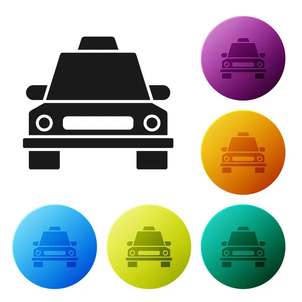 Icona auto taxi nero isolato su sfondo bianco. Set icone colorati pulsanti cerchio. Illustrazione vettoriale — Vettoriale Stock