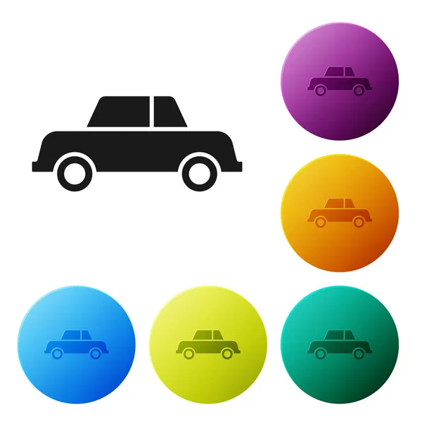 Icono de coche negro aislado sobre fondo blanco. Establecer iconos botones círculo de colores. Ilustración vectorial — Archivo Imágenes Vectoriales
