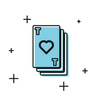 Beyaz arka planda izole edilmiş kalp sembolü simgesine sahip Siyah Oyun kartı. Kumarhane kumarı. Vektör İllüstrasyonu