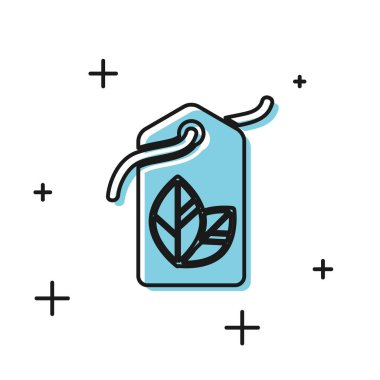 Beyaz arka planda yalıtılmış yaprak simgesi simgeli Siyah Etiket. Afiş, etiket, etiket, logo, eko yeşil için etiket. Vektör İllüstrasyonu