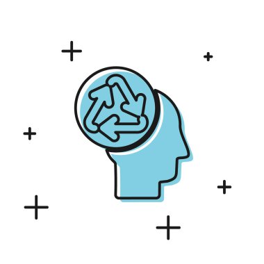 Siyah insan kafası beyaz arka planda izole edilmiş geri dönüşüm simgesine sahip. Geri dönüşüm düşüncesi. Ekoloji dostu. Vektör İllüstrasyonu