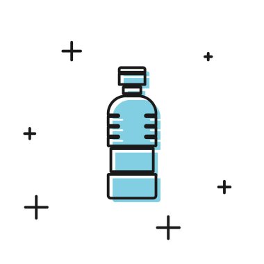 Beyaz arka planda izole edilmiş siyah su ikonu şişesi. Soda su içme tabelası. Vektör İllüstrasyonu