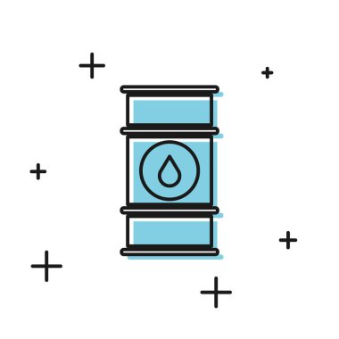 Siyah Petrol varil çizgi simgesi beyaz arka plan üzerinde izole. Yağ varil konteyner. Bilgi grafikleri, yakıt, endüstri, güç, ekoloji için. Vektör İllüstrasyonu