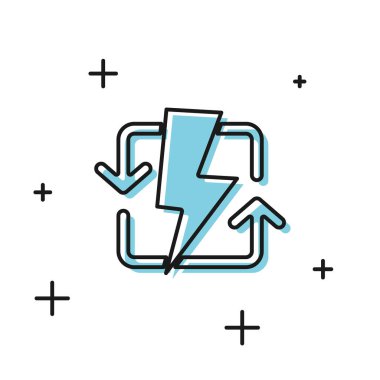 Beyaz arka planda yalıtılmış Siyah Şarj simgesi. Elektrik enerjisi işareti. Vektör İllüstrasyonu