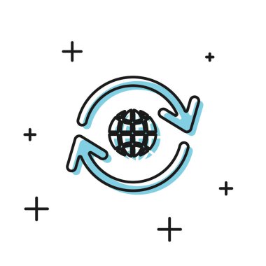 Black Planet dünya ve beyaz arka plan üzerinde izole bir geri dönüşüm simgesi. Çevre kavramı. Vektör İllüstrasyonu