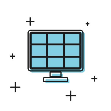 Siyah Güneş enerji paneli simgesi beyaz arka plan üzerinde izole. Vektör İllüstrasyonu