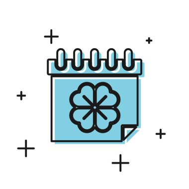 Siyah Aziz Patrick Günü, takvim simgesi beyaz arka planda izole edilmiş. Dört yapraklı yonca sembolü. Tarih 17 Mart. Vektör İllüstrasyonu