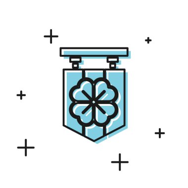 Beyaz arka planda dört yapraklı yonca simgesi olan Siyah Cadde tabelası. Reklamlar için uygun bar, kafe, bar. Vektör İllüstrasyonu